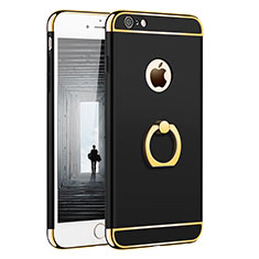 Apple iPhone 6S Plus用ケース 高級感 手触り良い メタル兼プラスチック バンパー アンド指輪 アップル ブラック
