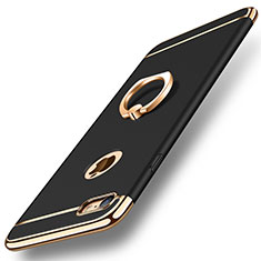 Apple iPhone 7用ケース 高級感 手触り良い メタル兼プラスチック バンパー アンド指輪 A01 アップル ブラック