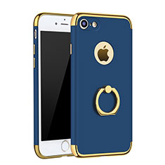 Apple iPhone 7用ケース 高級感 手触り良い メタル兼プラスチック バンパー アンド指輪 A02 アップル ネイビー