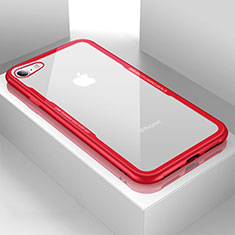 Apple iPhone 7用ハイブリットバンパーケース クリア透明 プラスチック 鏡面 カバー アップル レッド