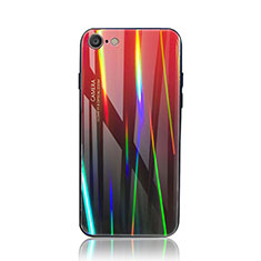 Apple iPhone 7用ハイブリットバンパーケース プラスチック 鏡面 虹 グラデーション 勾配色 カバー アップル レッド