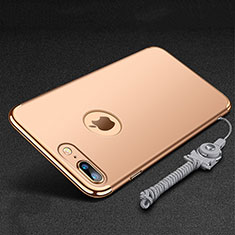 Apple iPhone 7 Plus用ケース 高級感 手触り良い メタル兼プラスチック バンパー アンド指輪 亦 ひも アップル ゴールド