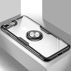 Apple iPhone 7 Plus用極薄ソフトケース シリコンケース 耐衝撃 全面保護 クリア透明 スタンド S01 アップル ブラック