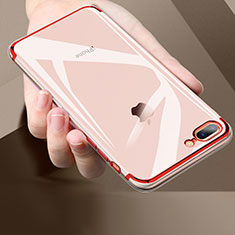 Apple iPhone 8 Plus用極薄ソフトケース シリコンケース 耐衝撃 全面保護 クリア透明 A02 アップル レッド