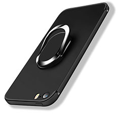 Apple iPhone SE用極薄ソフトケース シリコンケース 耐衝撃 全面保護 アンド指輪 A01 アップル ブラック