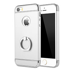 Apple iPhone SE用ケース 高級感 手触り良い メタル兼プラスチック バンパー アンド指輪 A02 アップル シルバー