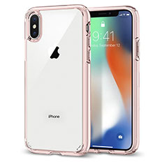 Apple iPhone X用360度 フルカバーハイブリットバンパーケース クリア透明 プラスチック 鏡面 アップル ピンク