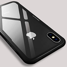 Apple iPhone X用360度 フルカバーハイブリットバンパーケース クリア透明 プラスチック 鏡面 T03 アップル ブラック
