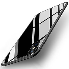 Apple iPhone X用360度 フルカバーハイブリットバンパーケース クリア透明 プラスチック 鏡面 T07 アップル ブラック