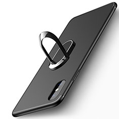 Apple iPhone X用極薄ソフトケース シリコンケース 耐衝撃 全面保護 クリア透明 アンド指輪 アップル ブラック