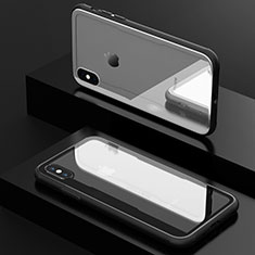 Apple iPhone X用360度 フルカバーハイブリットバンパーケース クリア透明 プラスチック 鏡面 T09 アップル ブラック