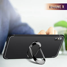 Apple iPhone X用極薄ソフトケース シリコンケース 耐衝撃 全面保護 クリア透明 アンド指輪 R01 アップル ブラック