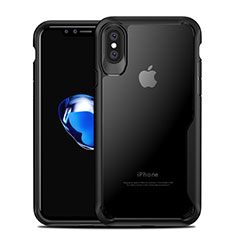 Apple iPhone X用360度 フルカバーハイブリットバンパーケース クリア透明 プラスチック 鏡面 T10 アップル ブラック