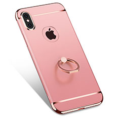 Apple iPhone X用ケース 高級感 手触り良い メタル兼プラスチック バンパー アンド指輪 F02 アップル ローズゴールド