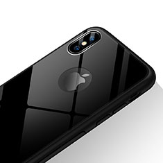 Apple iPhone X用360度 フルカバーハイブリットバンパーケース クリア透明 プラスチック 鏡面 T15 アップル ブラック