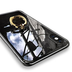 Apple iPhone X用極薄ソフトケース シリコンケース 耐衝撃 全面保護 クリア透明 アンド指輪 V01 アップル ゴールド