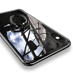 Apple iPhone X用極薄ソフトケース シリコンケース 耐衝撃 全面保護 クリア透明 アンド指輪 V01 アップル ブラック