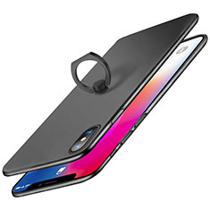 Apple iPhone X用ハードケース プラスチック 質感もマット アンド指輪 Q02 アップル ブラック