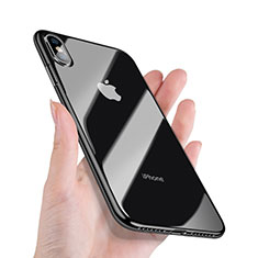 Apple iPhone X用360度 フルカバーハイブリットバンパーケース クリア透明 プラスチック 鏡面 C02 アップル ブラック