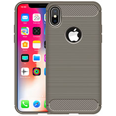 Apple iPhone X用シリコンケース ソフトタッチラバー ライン カバー アップル グレー