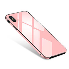 Apple iPhone X用ケース 高級感 手触り良い アルミメタル 製の金属製 バンパー 鏡面 カバー S01 アップル ピンク