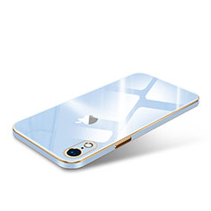 Apple iPhone XR用ハイブリットバンパーケース クリア透明 高級感 プラスチック 鏡面 カバー アップル ブルー