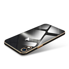 Apple iPhone XR用ハイブリットバンパーケース クリア透明 高級感 プラスチック 鏡面 カバー アップル ブラック
