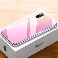 Apple iPhone XR用ハイブリットバンパーケース プラスチック 鏡面 虹 グラデーション 勾配色 カバー アップル ピンク