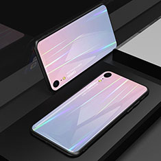 Apple iPhone XR用ハイブリットバンパーケース プラスチック 鏡面 虹 グラデーション 勾配色 カバー M01 アップル ピンク