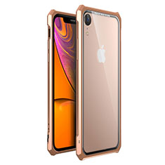Apple iPhone XR用ケース 高級感 手触り良い アルミメタル 製の金属製 360度 フルカバーバンパー 鏡面 カバー アップル ゴールド