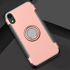 Apple iPhone XR用ハイブリットバンパーケース プラスチック アンド指輪 兼シリコーン カバー S01 アップル ローズゴールド