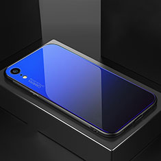 Apple iPhone XR用ハイブリットバンパーケース プラスチック 鏡面 虹 グラデーション 勾配色 カバー A01 アップル ネイビー