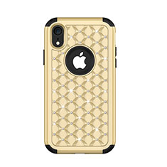 Apple iPhone XR用ハイブリットバンパーケース ブリンブリン カバー 前面と背面 360度 フル U01 アップル ゴールド
