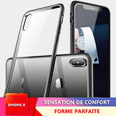 Apple iPhone Xs用360度 フルカバーハイブリットバンパーケース クリア透明 プラスチック 鏡面 アップル ブラック