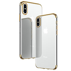 Apple iPhone Xs用極薄ソフトケース シリコンケース 耐衝撃 全面保護 クリア透明 T24 アップル ゴールド