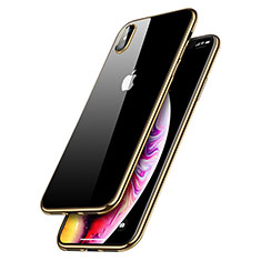 Apple iPhone Xs用極薄ソフトケース シリコンケース 耐衝撃 全面保護 クリア透明 C12 アップル ゴールド
