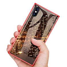 Apple iPhone Xs用ハードケース プラスチック 鏡面 前面と背面 360度 フルカバー アップル レッド