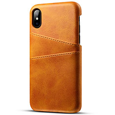 Apple iPhone Xs用ケース 高級感 手触り良いレザー柄 S06 アップル オレンジ