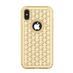 Apple iPhone Xs用ハイブリットバンパーケース ブリンブリン カバー 前面と背面 360度 フル アップル ゴールド