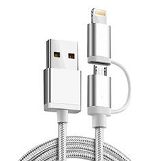 Apple iPhone Xs Max用Lightning USBケーブル 充電ケーブル Android Micro USB C01 アップル シルバー