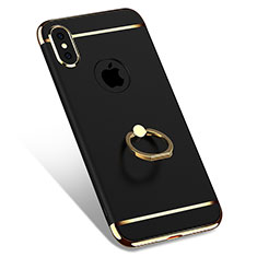 Apple iPhone Xs Max用ケース 高級感 手触り良い メタル兼プラスチック バンパー アンド指輪 F02 アップル ブラック