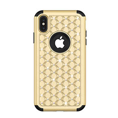 Apple iPhone Xs Max用ハイブリットバンパーケース ブリンブリン カバー 前面と背面 360度 フル アップル ゴールド・ブラック
