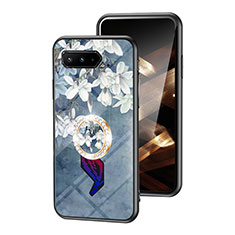 Asus ROG Phone 5 Ultimate用ハイブリットバンパーケース プラスチック 鏡面 花 カバー S01 Asus ネイビー