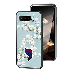 Asus ROG Phone 5s用ハイブリットバンパーケース プラスチック 鏡面 花 カバー S01 Asus シアン