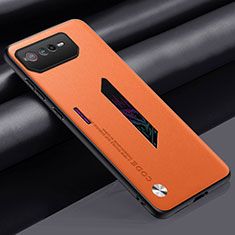 Asus ROG Phone 6用ケース 高級感 手触り良いレザー柄 S02 Asus オレンジ