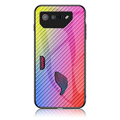 Asus ROG Phone 7 Pro用ハイブリットバンパーケース プラスチック 鏡面 虹 グラデーション 勾配色 カバー LS2 Asus ピンク