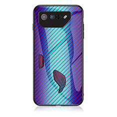 Asus ROG Phone 7 Pro用ハイブリットバンパーケース プラスチック 鏡面 虹 グラデーション 勾配色 カバー LS2 Asus ネイビー