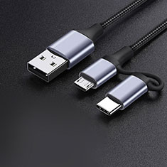 Oppo K11 5G用Type-C兼Micro USBケーブル 充電ケーブルAndroidユニバーサル 3A H01 ダークグレー
