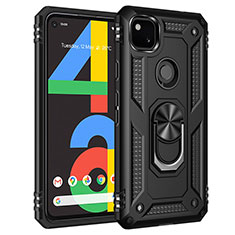 Google Pixel 4a用ハイブリットバンパーケース プラスチック アンド指輪 マグネット式 グーグル ブラック