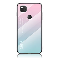 Google Pixel 4a用ハイブリットバンパーケース プラスチック 鏡面 虹 グラデーション 勾配色 カバー LS1 グーグル シアン